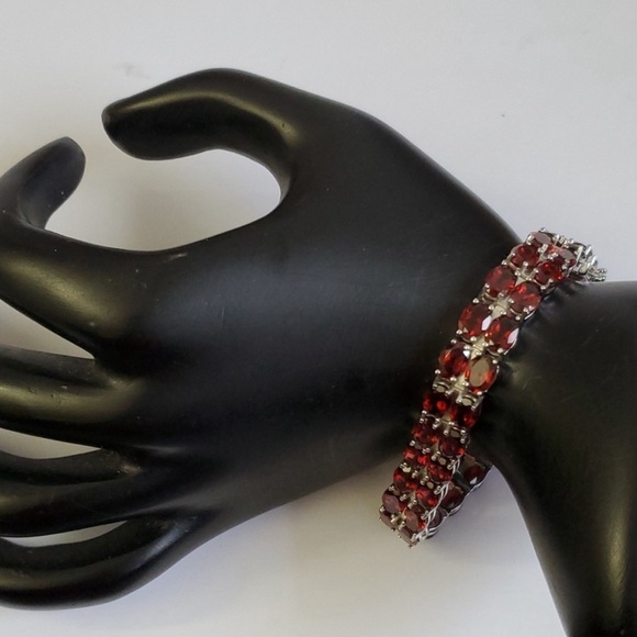 Sterling Silver 925 Garnet Tennis Bracelet - Picture 7 of 12